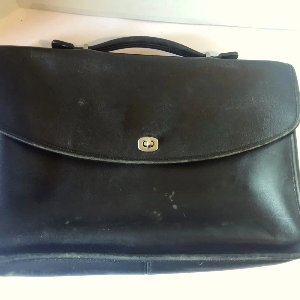 Coach Black Leather Briefcase with Turnlock